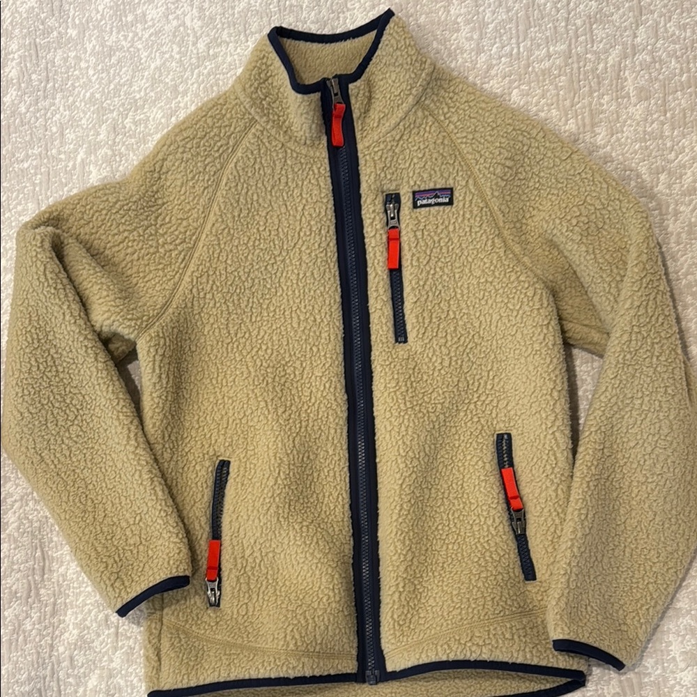 Patagonia Tan Fleece Jacket with Red Accents